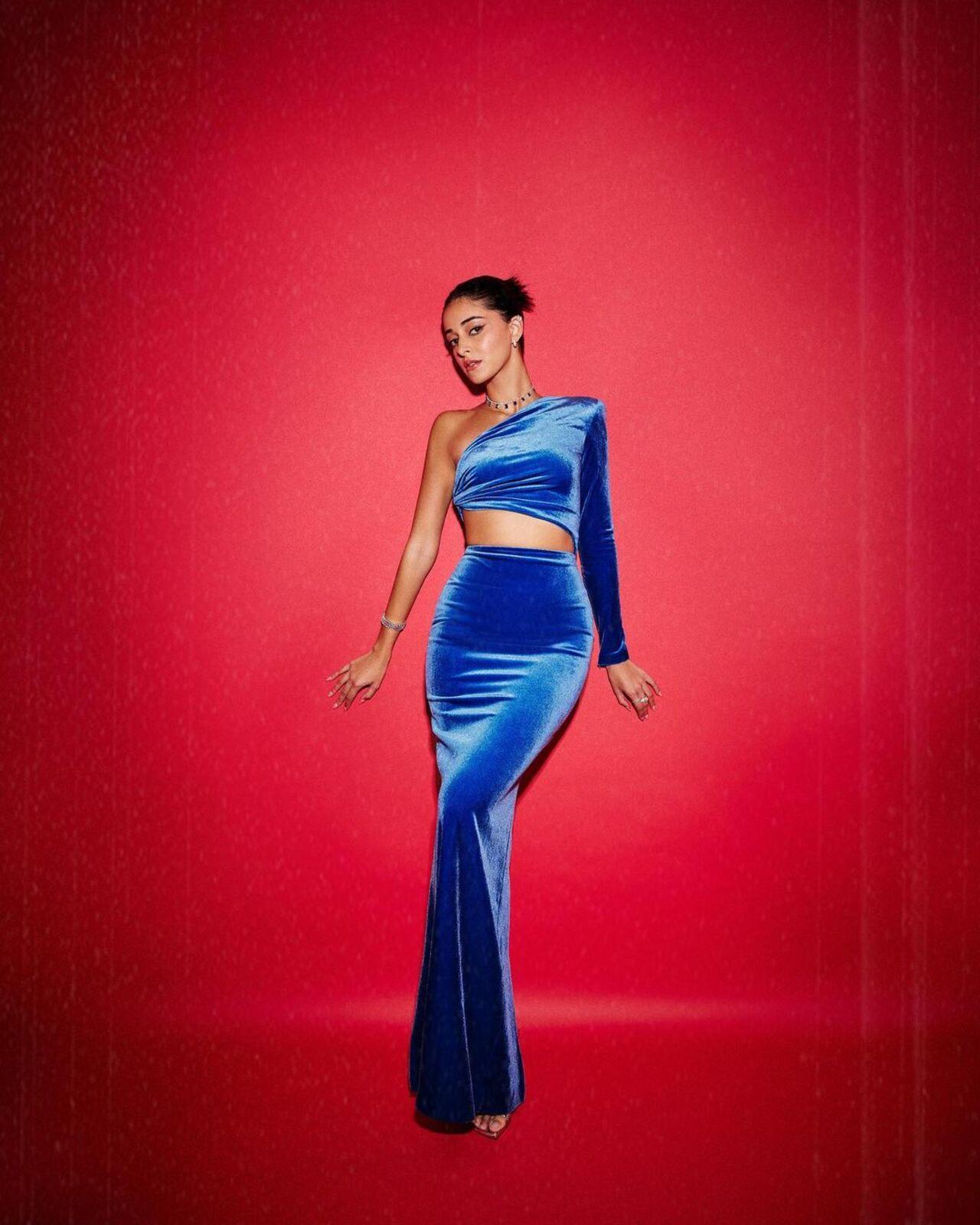 Ananya Panday drove away Monday Blues with this velvet separates from Alex Perry, The look was curated by Meagan Concessio
